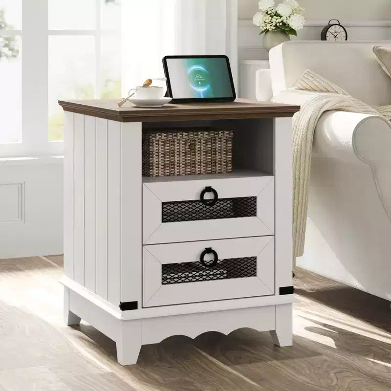 Table d'appoint de ferme avec station de recharge - Table basse en bois rustique