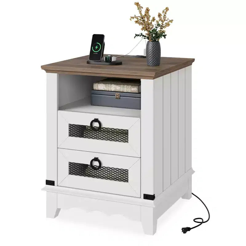 Table d'appoint de ferme avec station de recharge - Table basse en bois rustique
