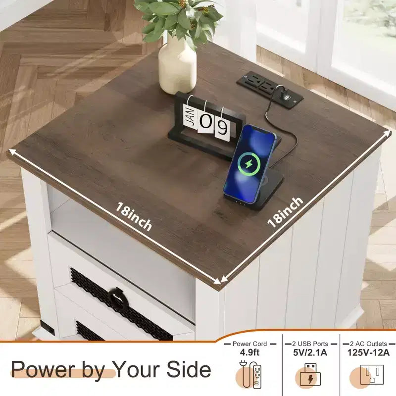 Table d'appoint de ferme avec station de recharge - Table basse en bois rustique