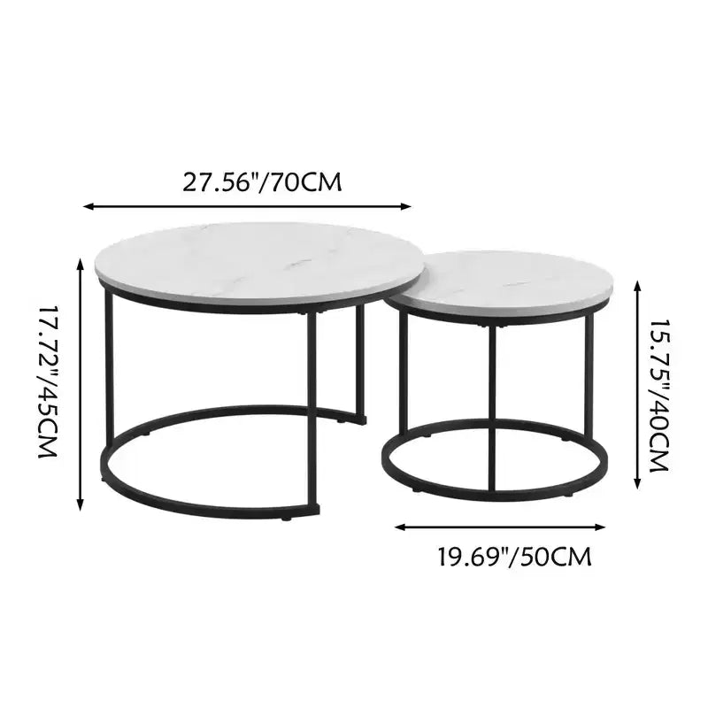 27 Ensemble de 2 tables basses gigognes rondes, plateaux aspect bois industriel