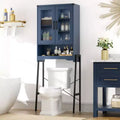 Over The Toilet Storage Cabinet with Tempered Glass Doors and Adjustable Shelf(Blue)