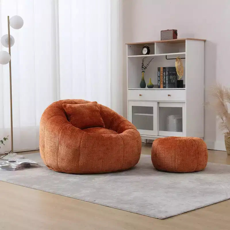 Bean Bag Chairs, Comfy Round Chair for Adults with Ottoman, Leisure Single Sofa Reading Chair with Pillow for Living Room, Bedroom, Apartment