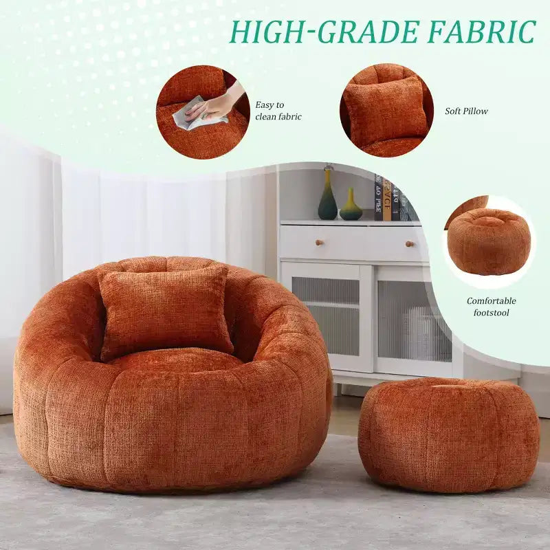 Pouf géant, Fauteuil rond confortable pour adultes avec ottoman