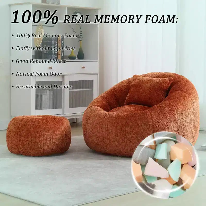 Pouf géant, Fauteuil rond confortable pour adultes avec ottoman
