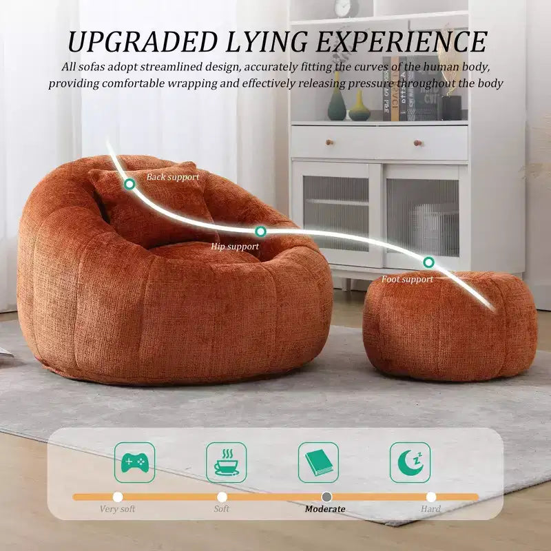 Pouf géant, Fauteuil rond confortable pour adultes avec ottoman