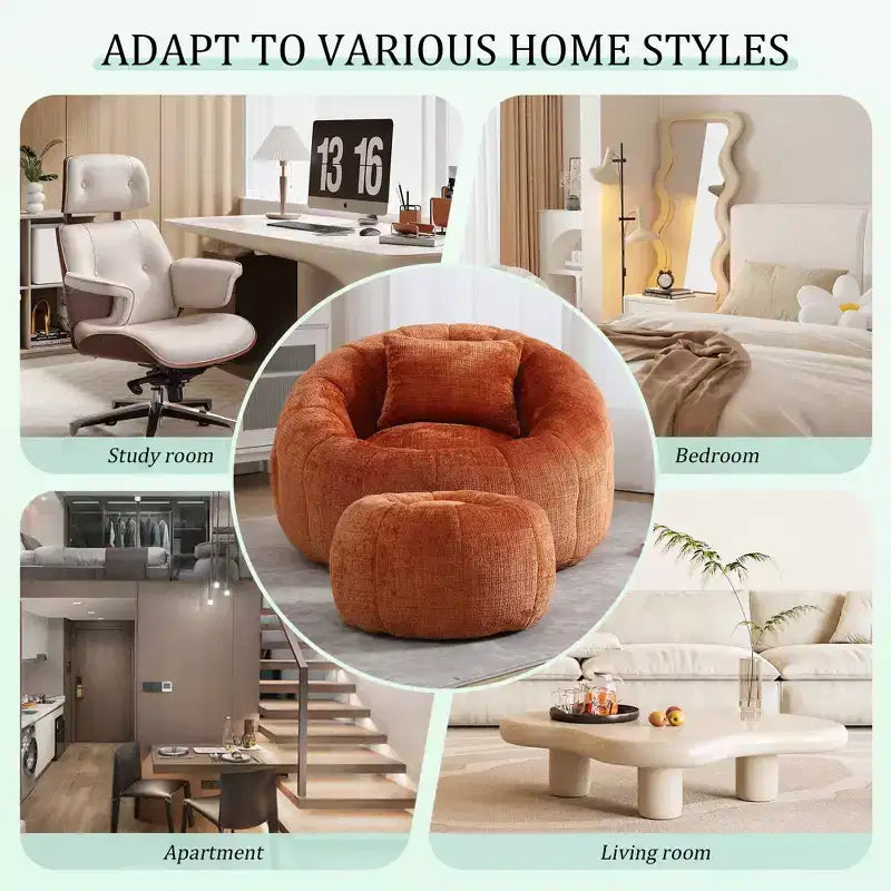 Pouf géant, Fauteuil rond confortable pour adultes avec ottoman