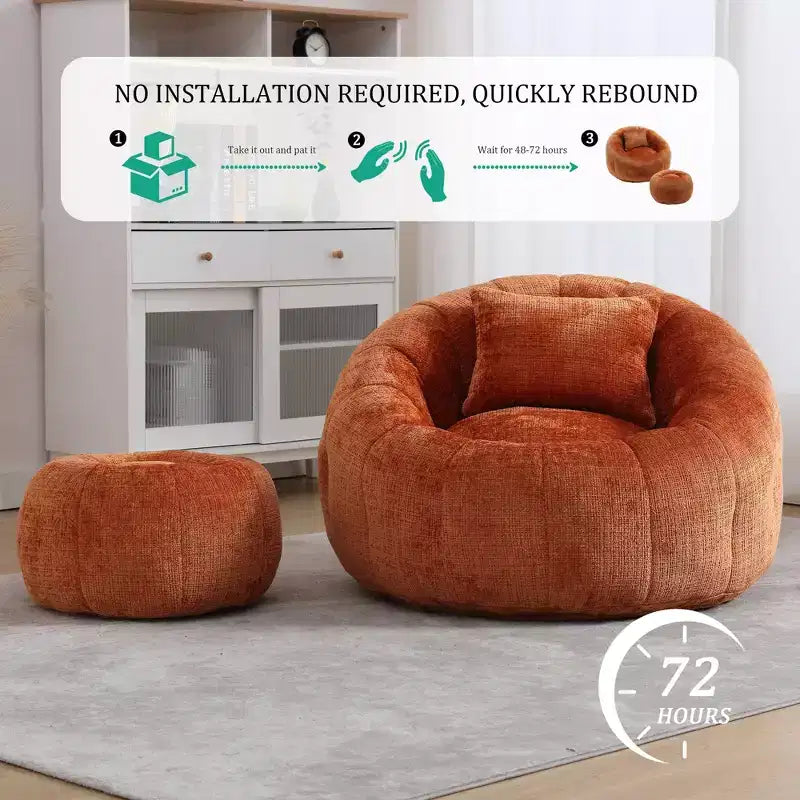 Pouf géant, Fauteuil rond confortable pour adultes avec ottoman
