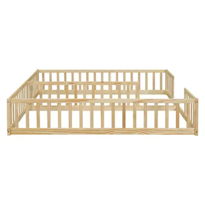 Lit de plancher double avec barrière de sécurité, lit plateforme en bois