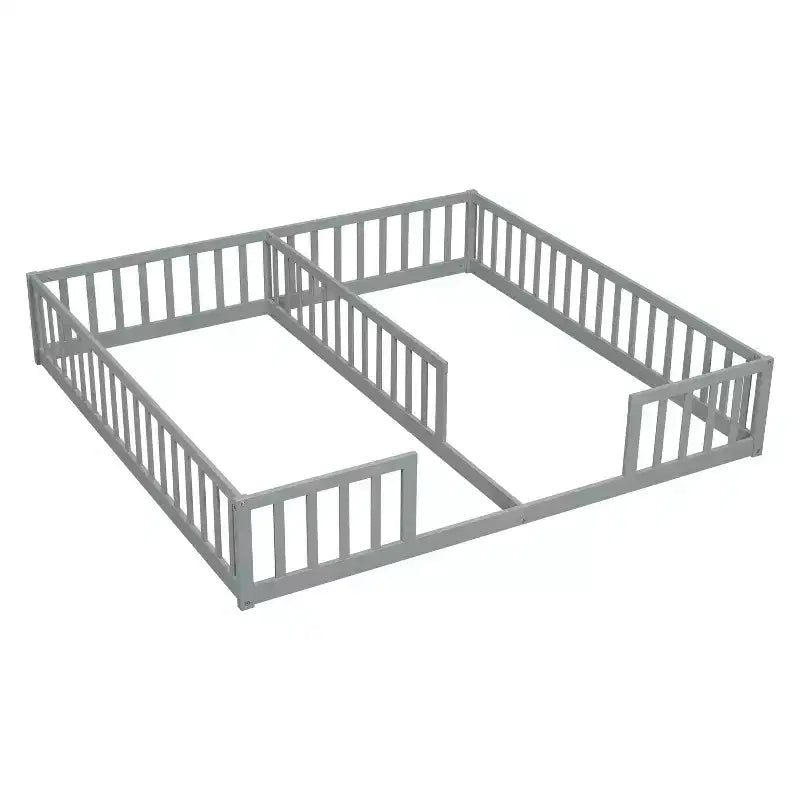 Lit de plancher double avec barrière de sécurité, lit plateforme en bois