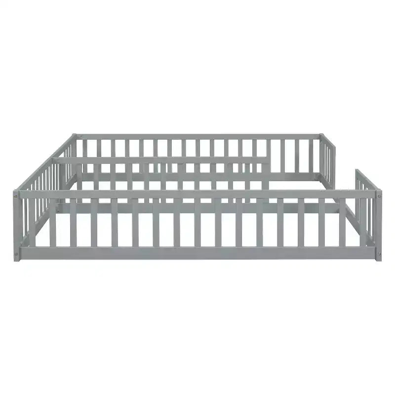 Lit de plancher double avec barrière de sécurité, lit plateforme en bois