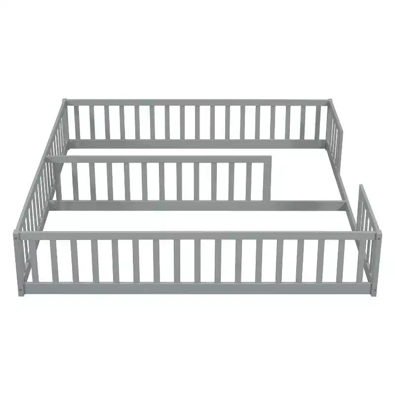 Lit de plancher double avec barrière de sécurité, lit plateforme en bois