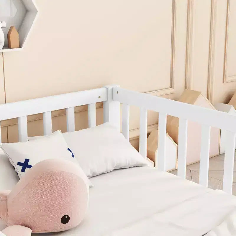 Lit de plancher double avec barrière de sécurité, lit plateforme en bois