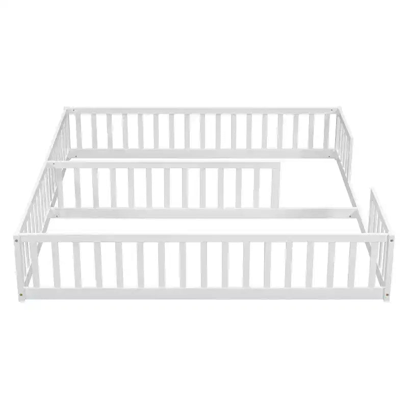 Lit de plancher double avec barrière de sécurité, lit plateforme en bois