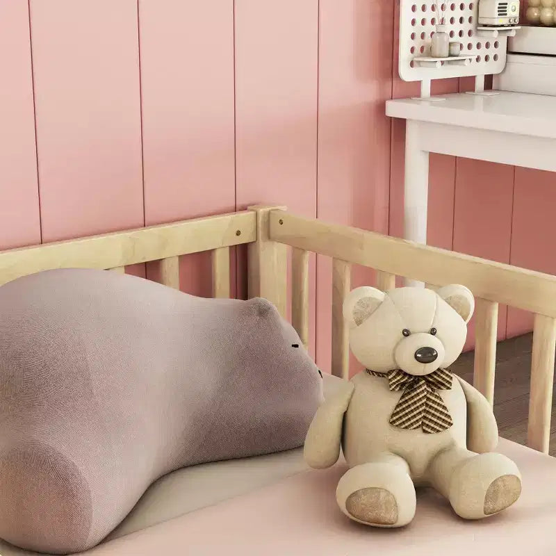 Lit de plancher double avec barrière de sécurité, lit plateforme en bois
