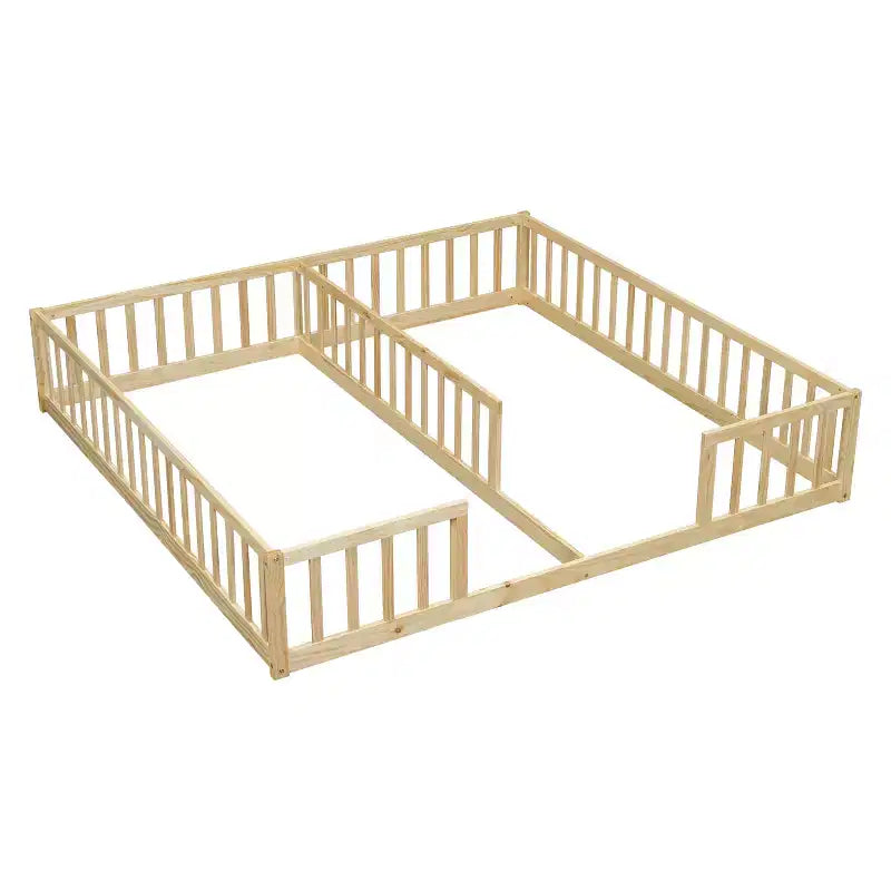 Lit de plancher double avec barrière de sécurité, lit plateforme en bois