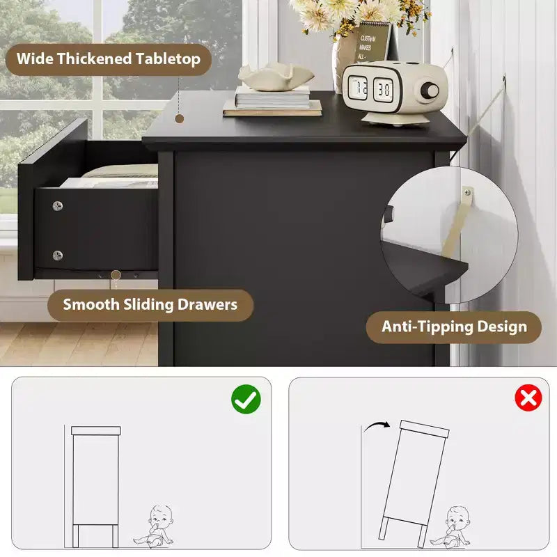 Commode 3 tiroirs cannelés, avec commode en bois texturé vertical