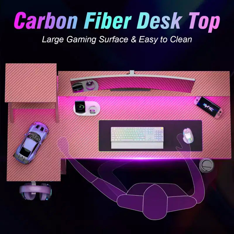 Bureau de jeu en L de 47 pouces rose pour petits espaces Table d'ordinateur d'angle