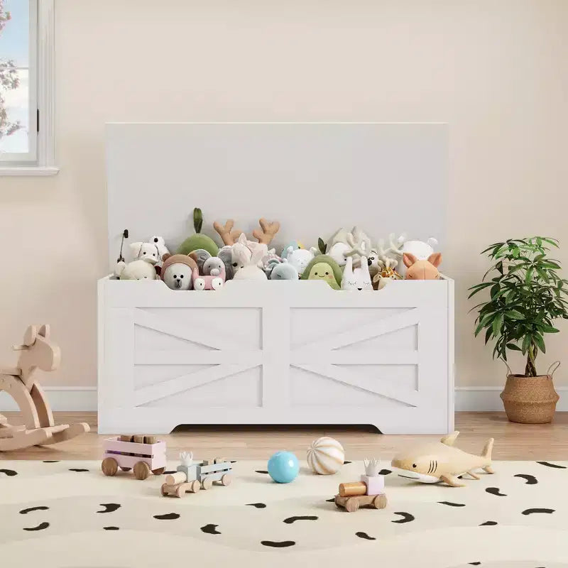 Banc de rangement polyvalent en bois avec couvercle à charnière de sécurité - Coffre de style fermier