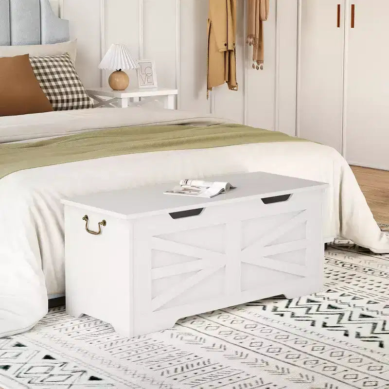 Banc de rangement polyvalent en bois avec couvercle à charnière de sécurité - Coffre de style fermier