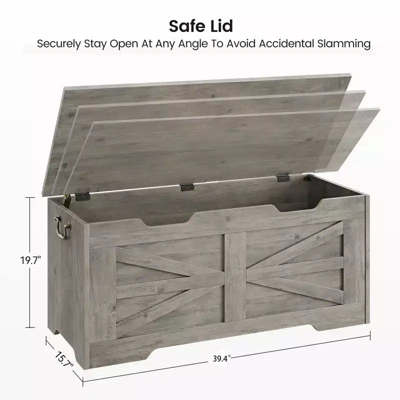 Banc de rangement polyvalent en bois avec couvercle à charnière de sécurité - Coffre de style fermier