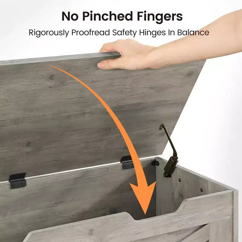 Banc de rangement polyvalent en bois avec couvercle à charnière de sécurité - Coffre de style fermier