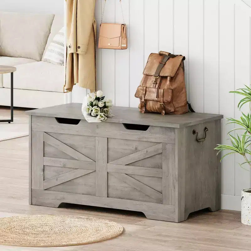 Banc de rangement polyvalent en bois avec couvercle à charnière de sécurité - Coffre de style fermier