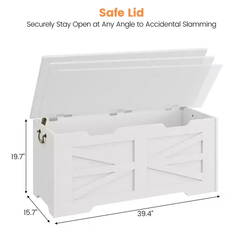 Banc de rangement polyvalent en bois avec couvercle à charnière de sécurité - Coffre de style fermier