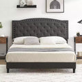 Queen Size Platform Bed Frame, Queen Upholstered Bed Frame with Adjustable Headboard, Heavy-Duty Slats Support, No Box Spring Needed, Gray