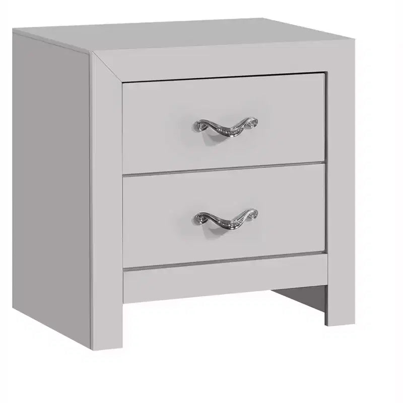 Table de chevet blanche étincelante à 2 tiroirs de 61 cm de large