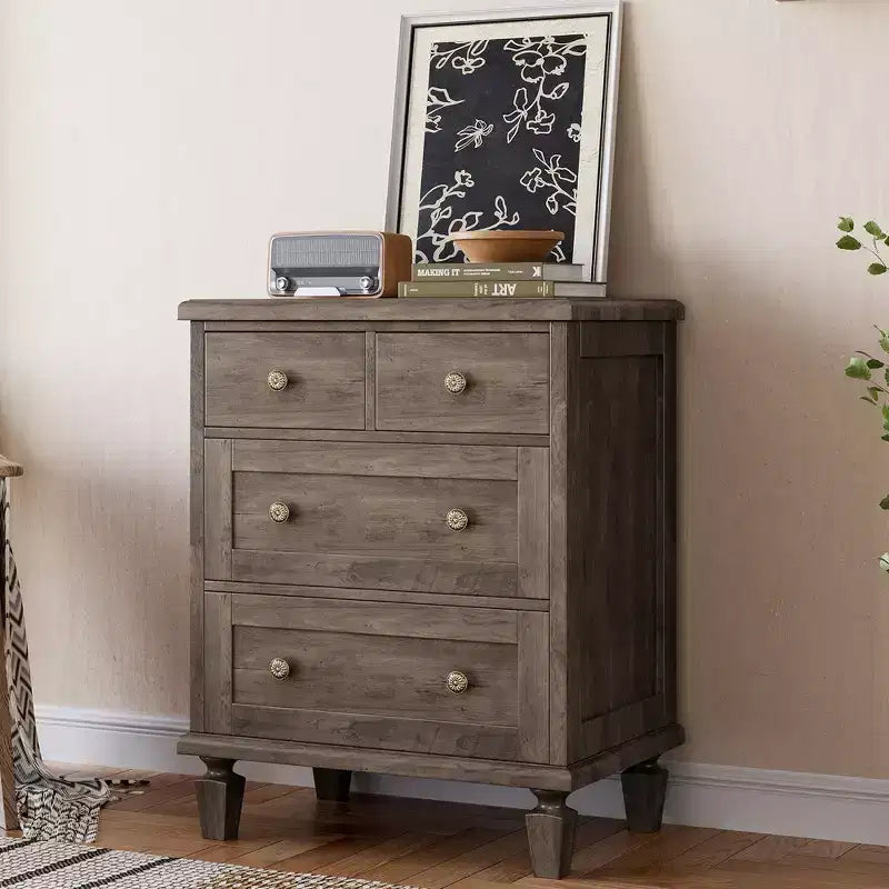 4-Drawer Vintage Dresser with Tapered Legs, Grey Wood Chest of Drawers for Bedroom, Living Room
