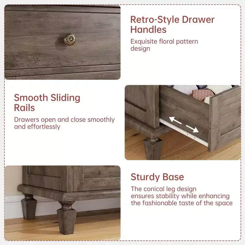 Commode vintage à 4 tiroirs avec pieds fuselés, en bois gris