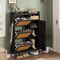 Narrow Rattan Shoe Cabinet - 3 Turn-Over Drawers, 4-Tier Adjustable Shelves, 18-24 Pairs Capacity