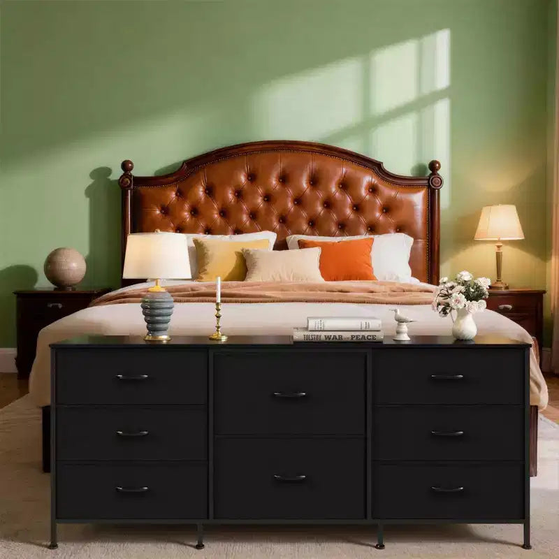 Commode en tissu à 8 tiroirs avec plateau en bois, meuble TV et organisateur de rangement, commode à cadre métallique pour chambre à coucher