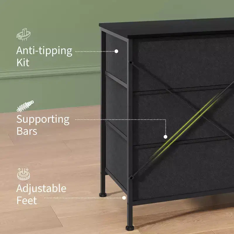 Commode en tissu à 8 tiroirs avec plateau en bois, meuble TV et organisateur de rangement, commode à cadre métallique pour chambre à coucher