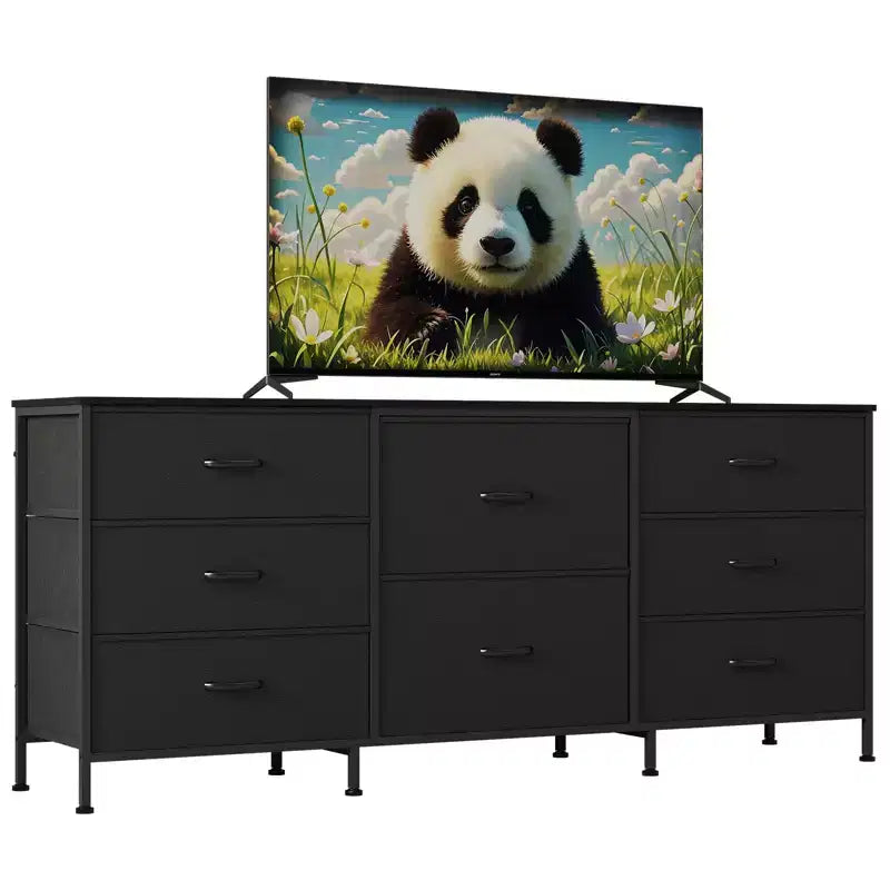 Commode en tissu à 8 tiroirs avec plateau en bois, meuble TV et organisateur de rangement, commode à cadre métallique pour chambre à coucher