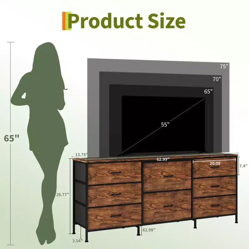 Commode en tissu à 8 tiroirs avec plateau en bois, meuble TV et organisateur de rangement, commode à cadre métallique pour chambre à coucher