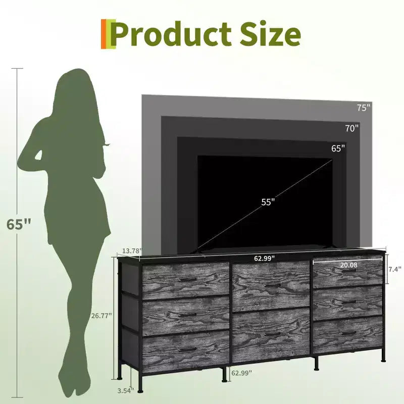 Commode en tissu à 8 tiroirs avec plateau en bois, meuble TV et organisateur de rangement, commode à cadre métallique pour chambre à coucher