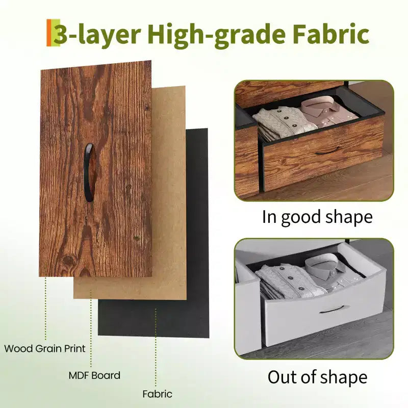 Commode en tissu à 8 tiroirs avec plateau en bois, meuble TV et organisateur de rangement, commode à cadre métallique pour chambre à coucher