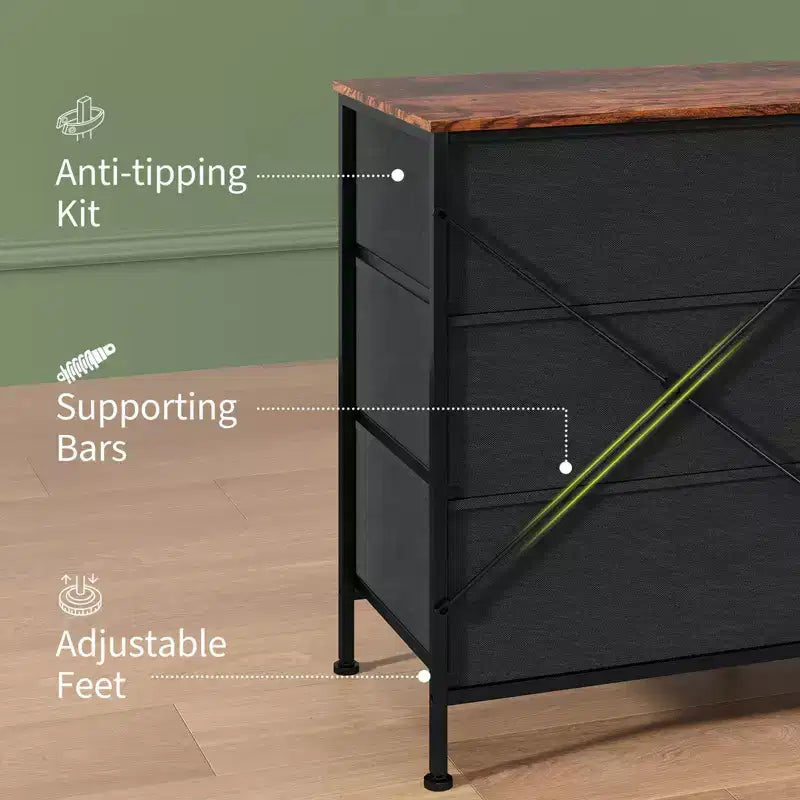 Commode en tissu à 8 tiroirs avec plateau en bois, meuble TV et organisateur de rangement, commode à cadre métallique pour chambre à coucher