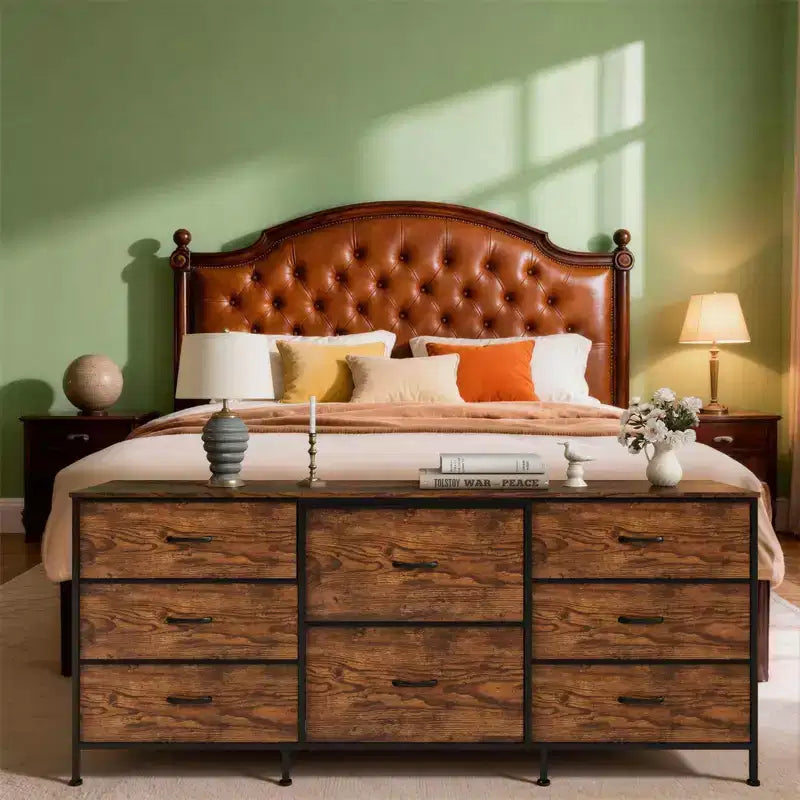 Commode en tissu à 8 tiroirs avec plateau en bois, meuble TV et organisateur de rangement, commode à cadre métallique pour chambre à coucher