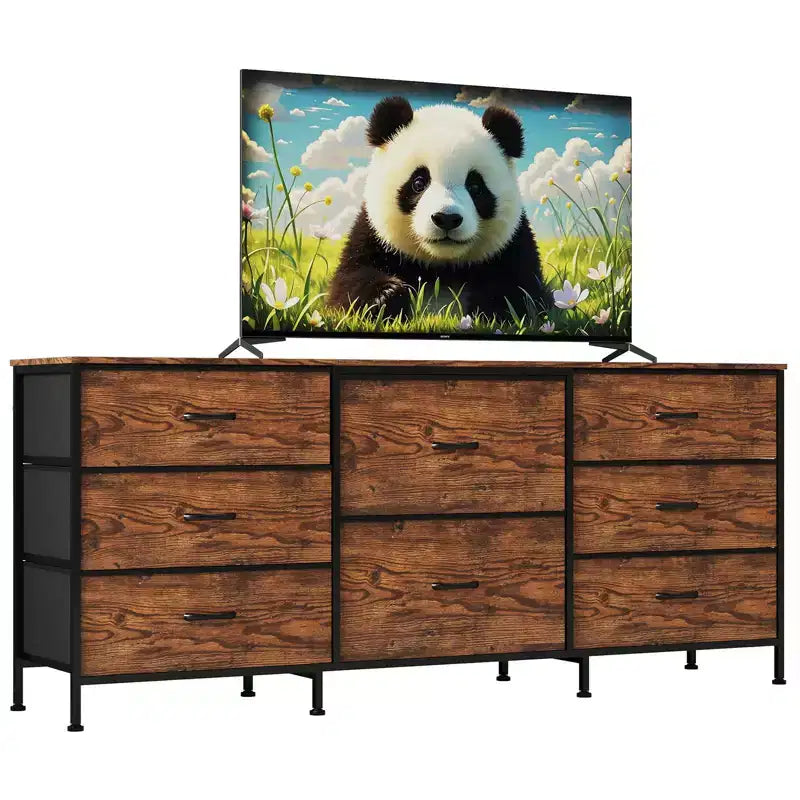 Commode en tissu à 8 tiroirs avec plateau en bois, meuble TV et organisateur de rangement, commode à cadre métallique pour chambre à coucher