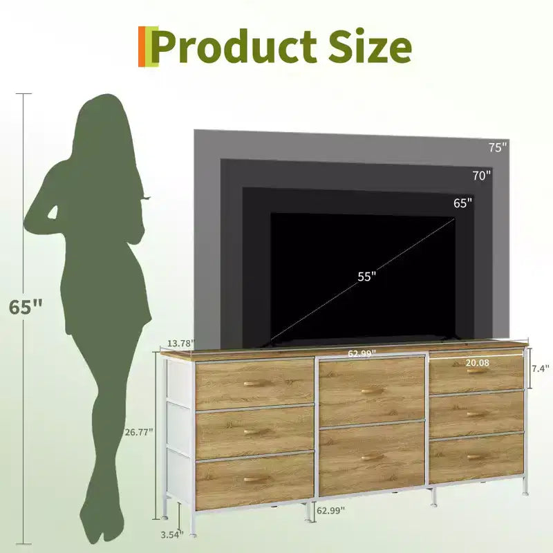 Commode en tissu à 8 tiroirs avec plateau en bois, meuble TV et organisateur de rangement, commode à cadre métallique pour chambre à coucher