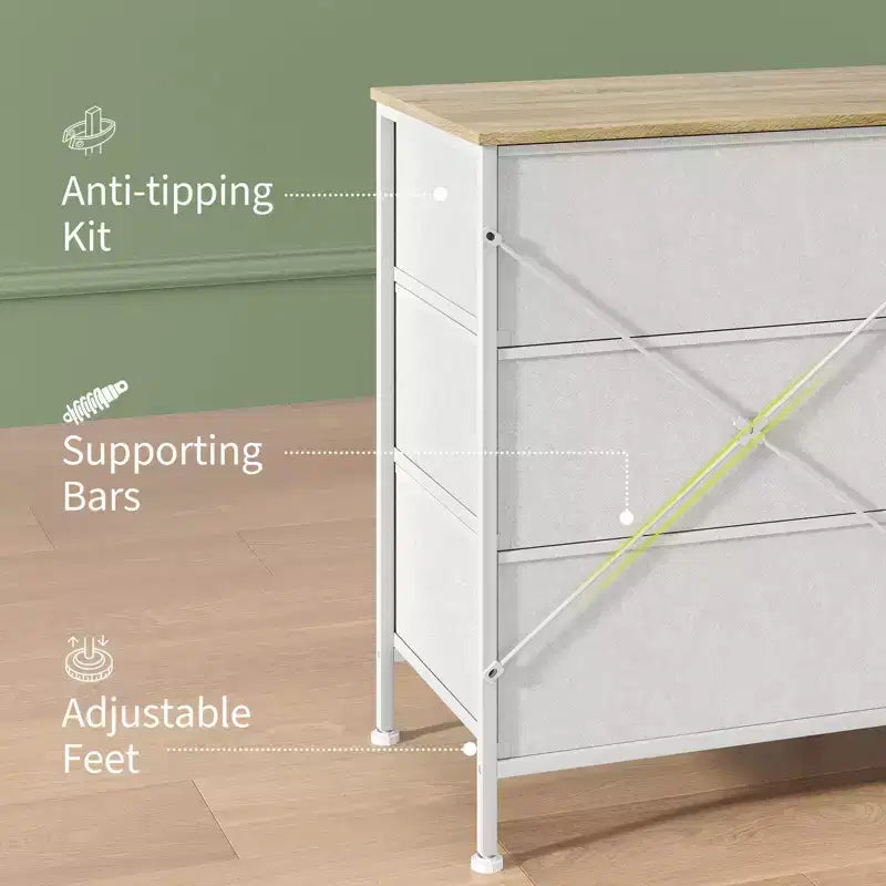 Commode en tissu à 8 tiroirs avec plateau en bois, meuble TV et organisateur de rangement, commode à cadre métallique pour chambre à coucher