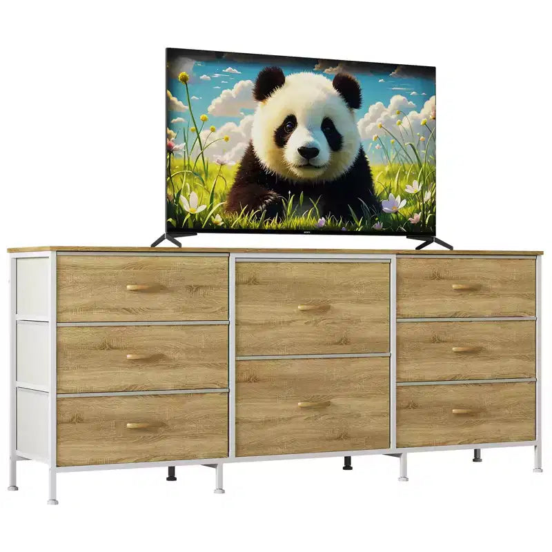 Commode en tissu à 8 tiroirs avec plateau en bois, meuble TV et organisateur de rangement, commode à cadre métallique pour chambre à coucher
