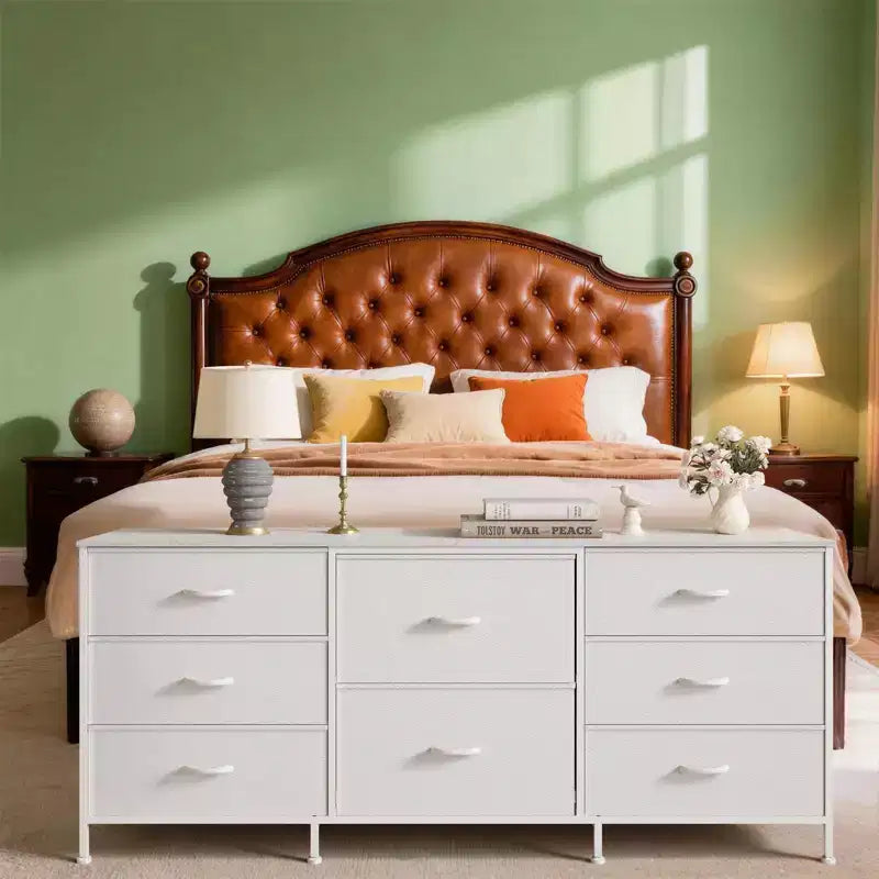 Commode en tissu à 8 tiroirs avec plateau en bois, meuble TV et organisateur de rangement, commode à cadre métallique pour chambre à coucher