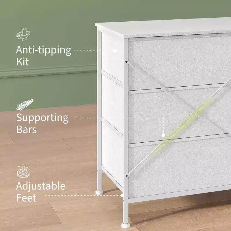 Commode en tissu à 8 tiroirs avec plateau en bois, meuble TV et organisateur de rangement, commode à cadre métallique pour chambre à coucher