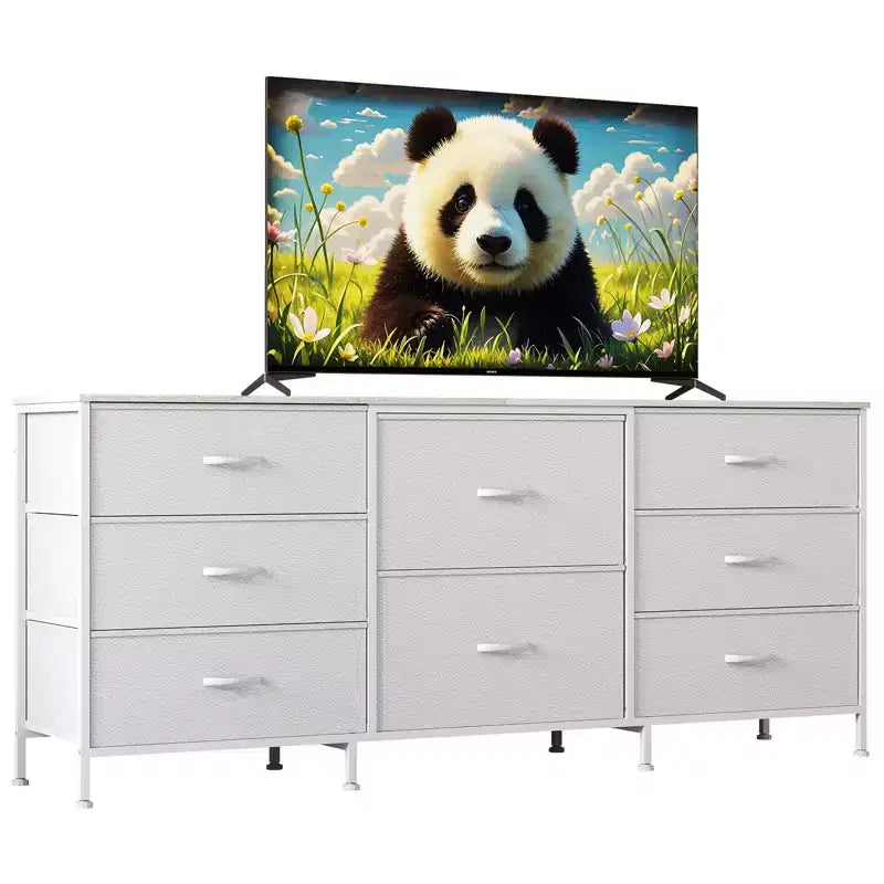 Commode en tissu à 8 tiroirs avec plateau en bois, meuble TV et organisateur de rangement, commode à cadre métallique pour chambre à coucher