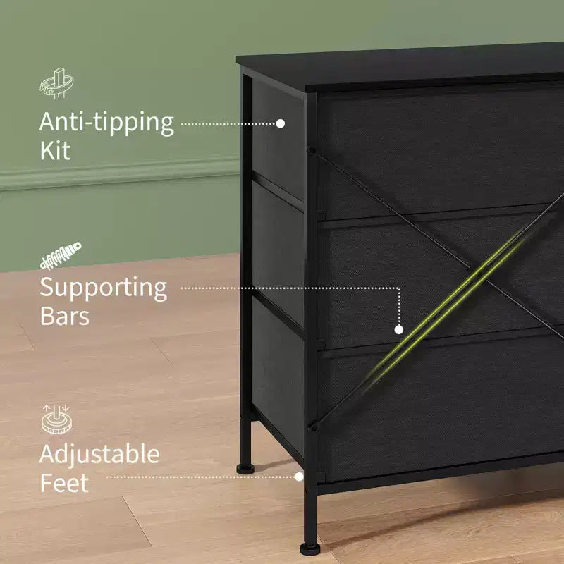 Commode en tissu à 8 tiroirs avec plateau en bois, meuble TV et organisateur de rangement, commode à cadre métallique pour chambre à coucher