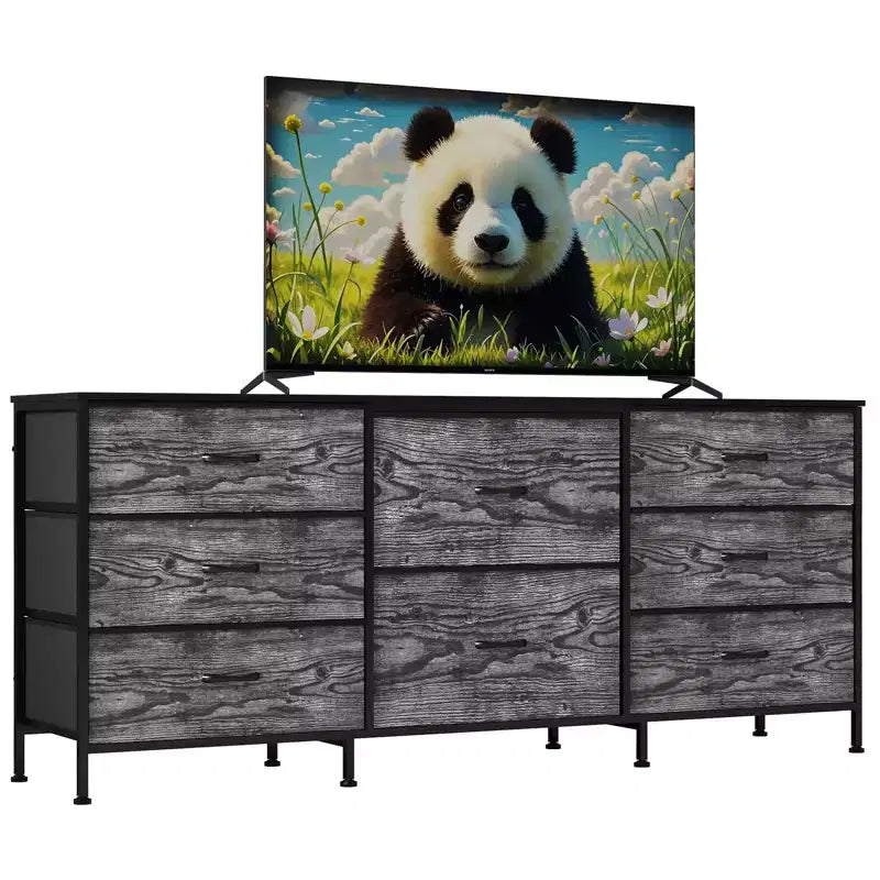Commode en tissu à 8 tiroirs avec plateau en bois, meuble TV et organisateur de rangement, commode à cadre métallique pour chambre à coucher