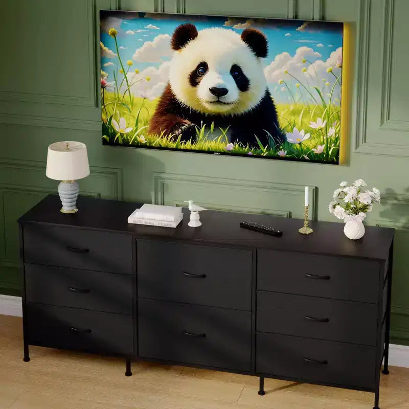 Commode en tissu à 8 tiroirs avec plateau en bois, meuble TV et organisateur de rangement, commode à cadre métallique pour chambre à coucher